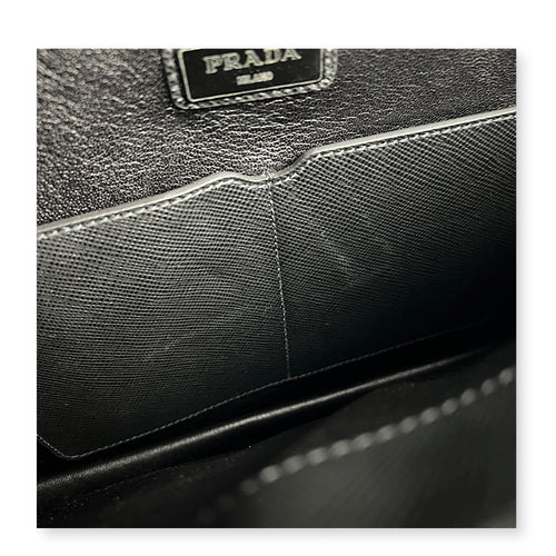 Briefcase Black Briefcase in Saffiano Leather, Silver hardware