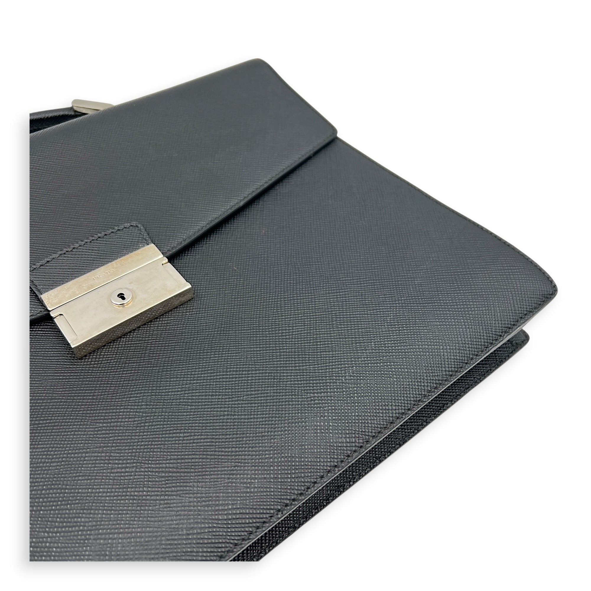 Briefcase Black Briefcase in Saffiano Leather, Silver hardware