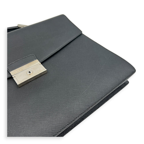 Briefcase Black Briefcase in Saffiano Leather, Silver hardware
