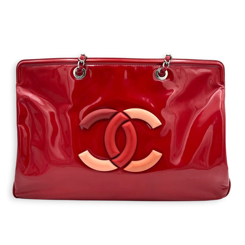 Lipstick Tote Red Tote Bag in Patent Leather, Silver hardware