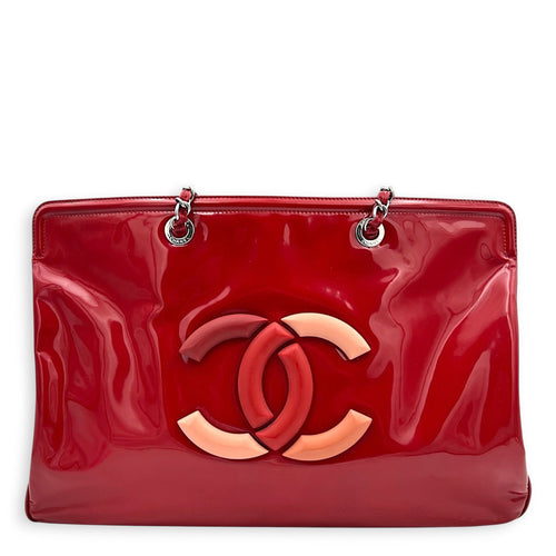 Lipstick Tote Red Tote Bag in Patent Leather, Silver hardware