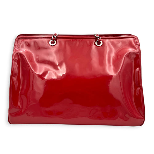 Lipstick Tote Red Tote Bag in Patent Leather, Silver hardware