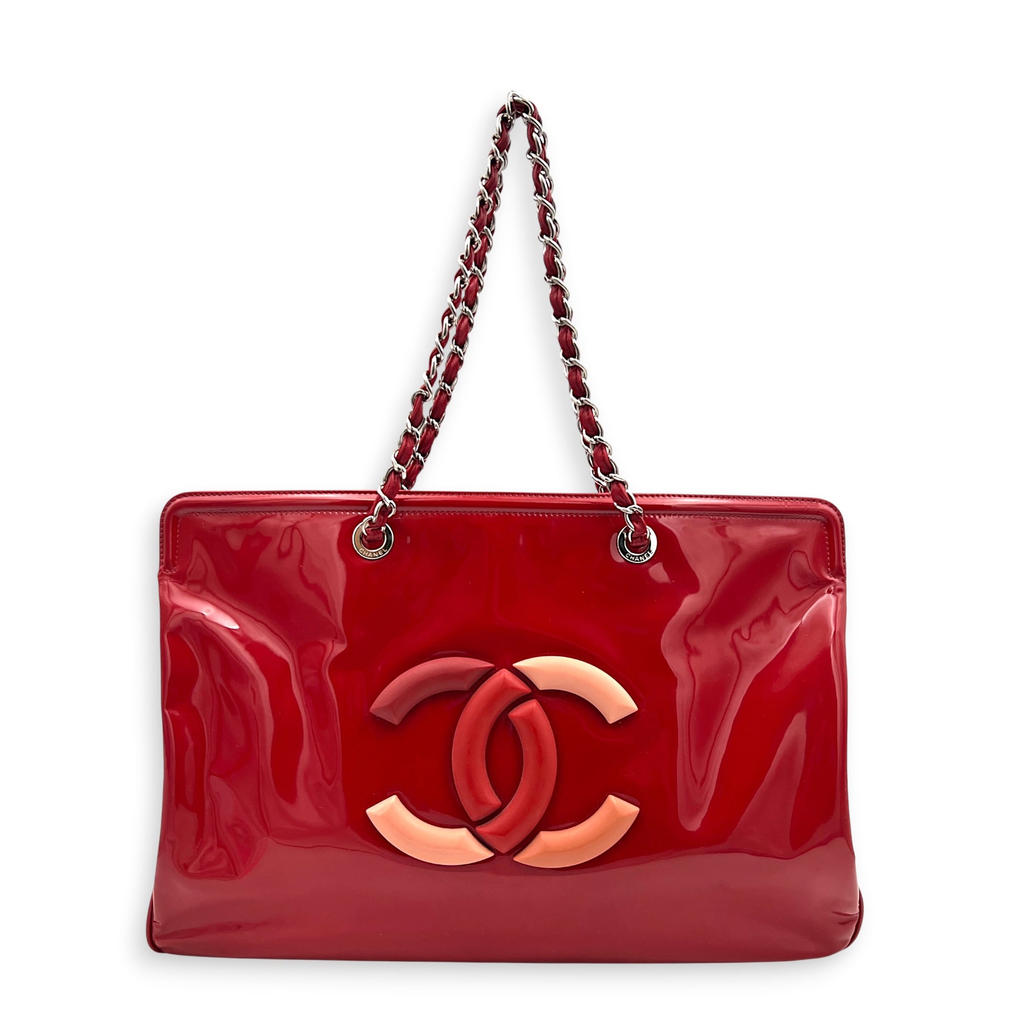 Lipstick Tote Red Tote Bag in Patent Leather, Silver hardware