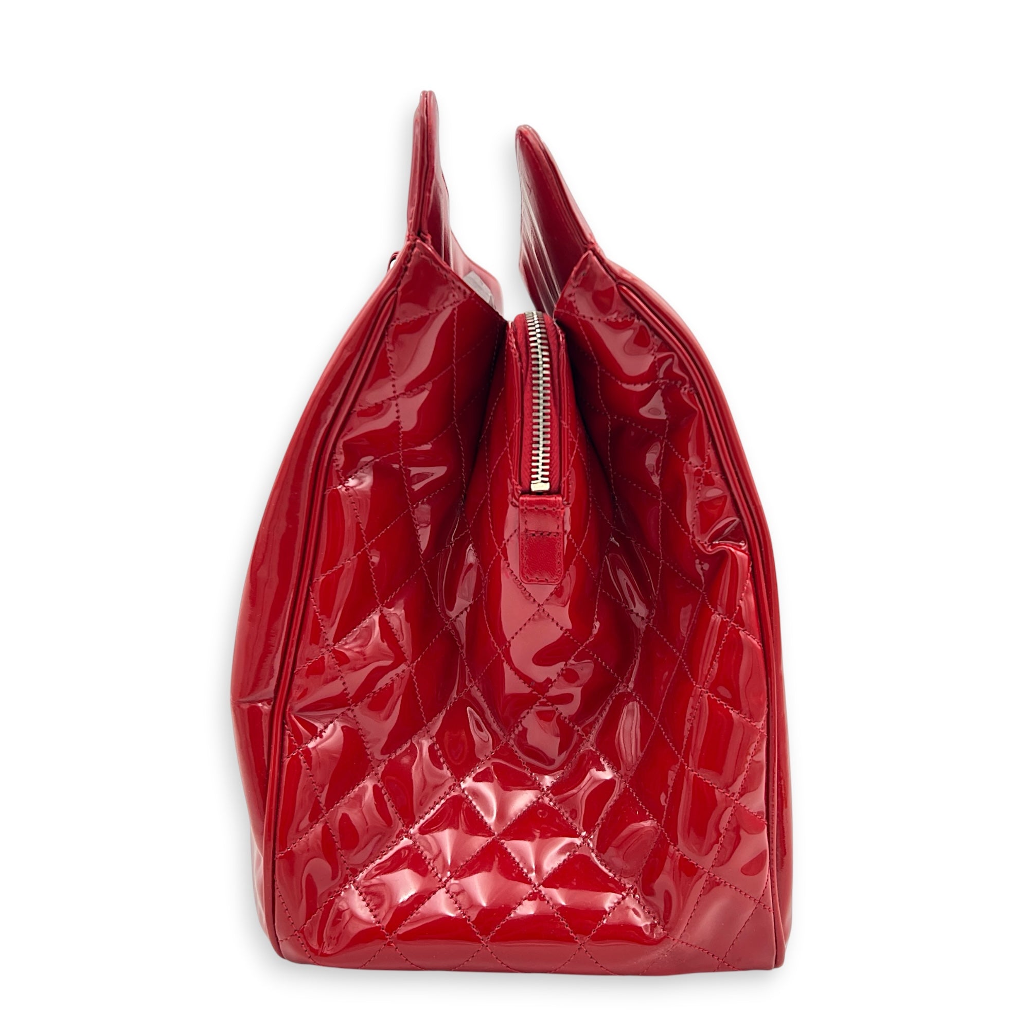 Lipstick Tote Red Tote Bag in Patent Leather, Silver hardware