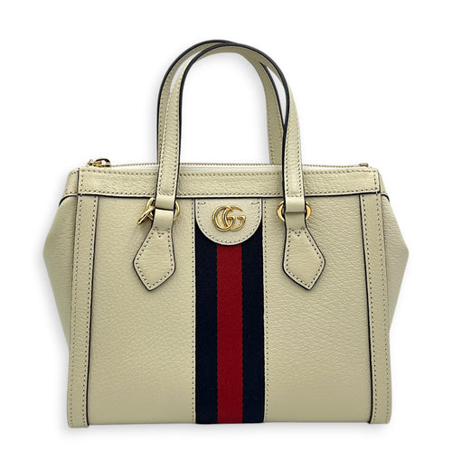 Ophidia Top Handle Bag Small White Ivory in Calfskin, Gold hardware