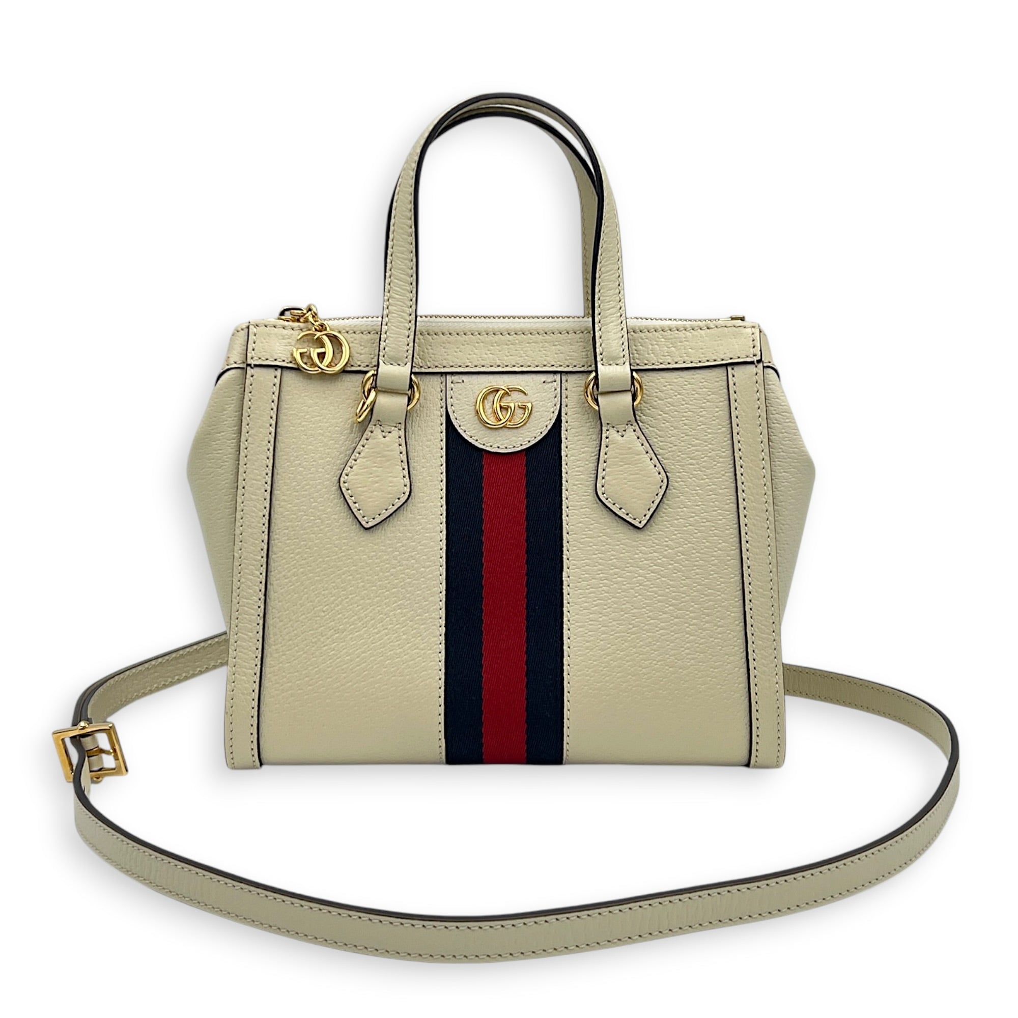 Ophidia Top Handle Bag Small White Ivory in Calfskin, Gold hardware