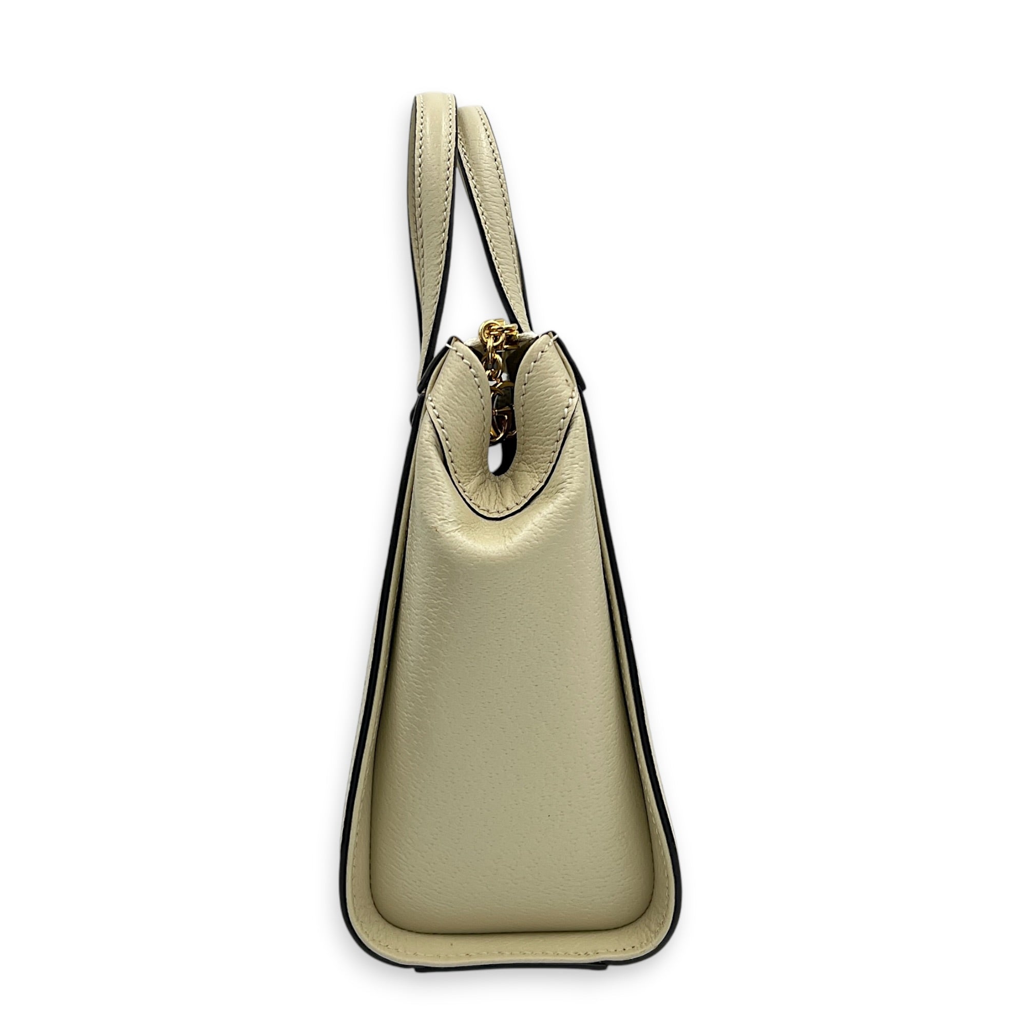 Ophidia Top Handle Bag Small White Ivory in Calfskin, Gold hardware