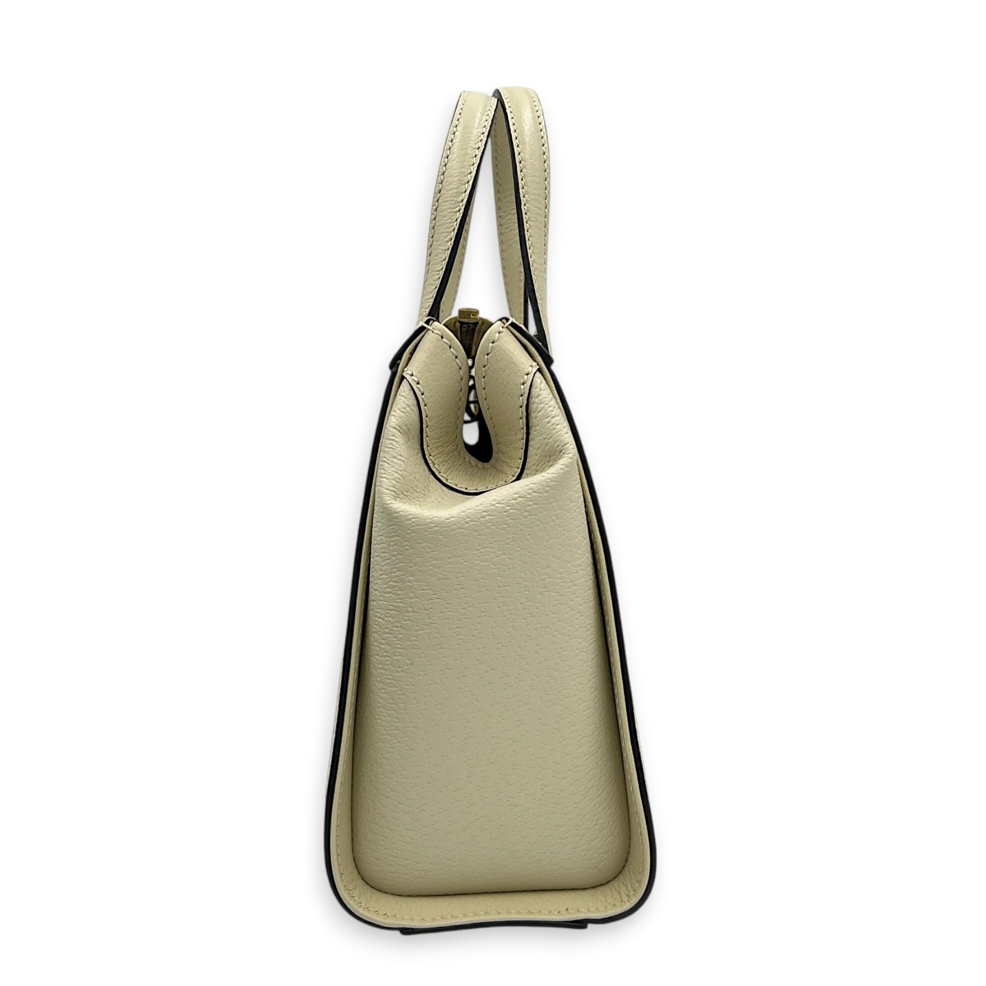 Ophidia Top Handle Bag Small White Ivory in Calfskin, Gold hardware