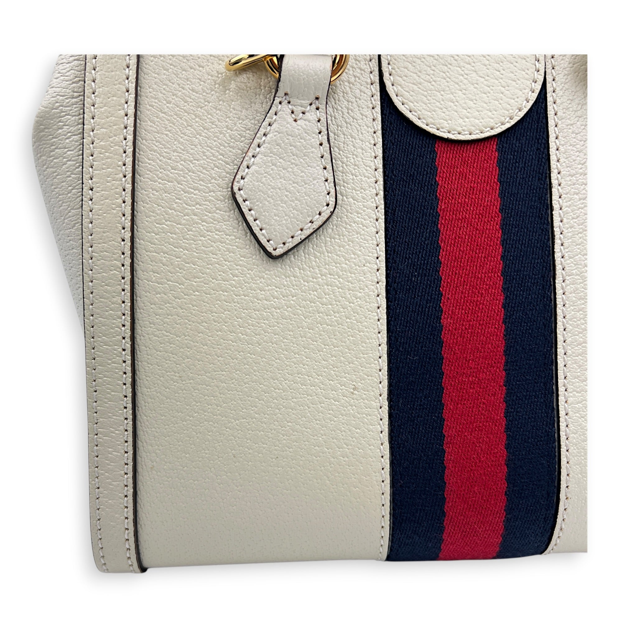 Ophidia Top Handle Bag Small White Ivory in Calfskin, Gold hardware