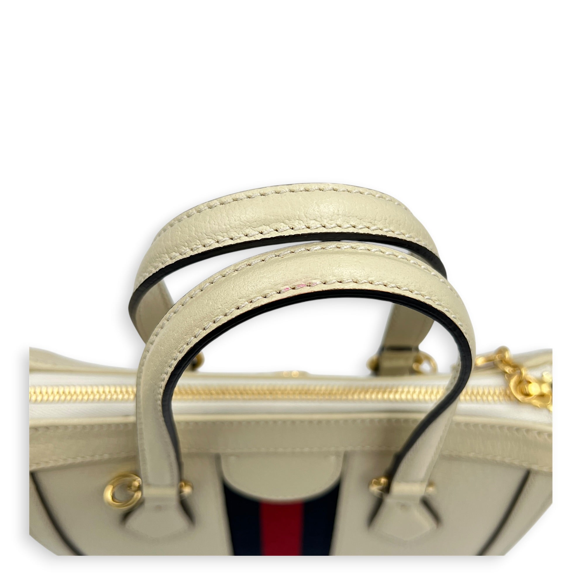 Ophidia Top Handle Bag Small White Ivory in Calfskin, Gold hardware