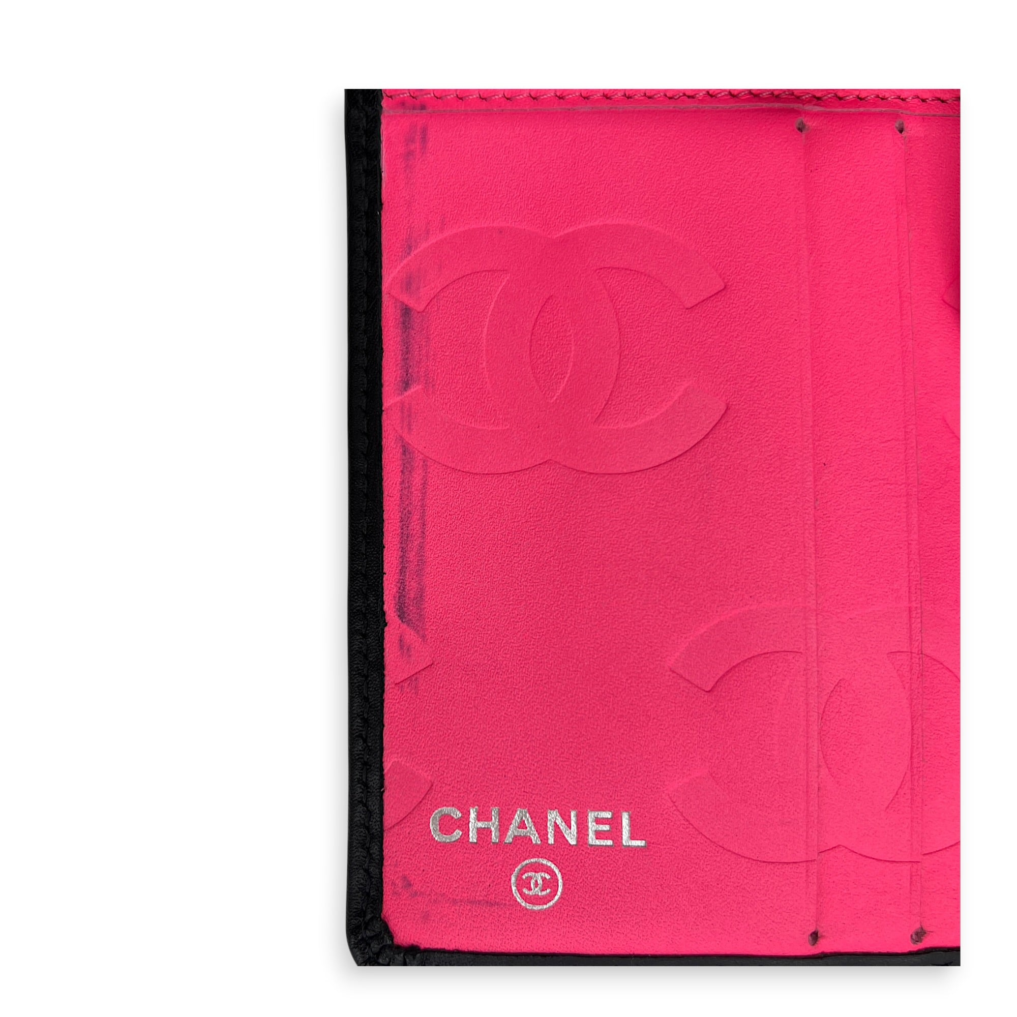 Cambon Compact Black Wallet in Lambskin, Silver hardware