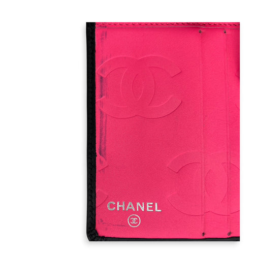 Cambon Compact Black Wallet in Lambskin, Silver hardware