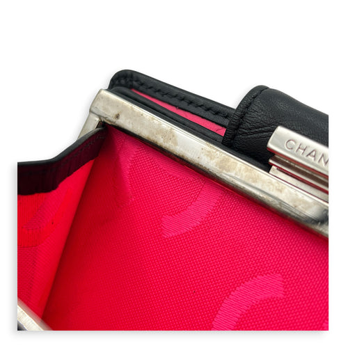 Cambon Compact Black Wallet in Lambskin, Silver hardware