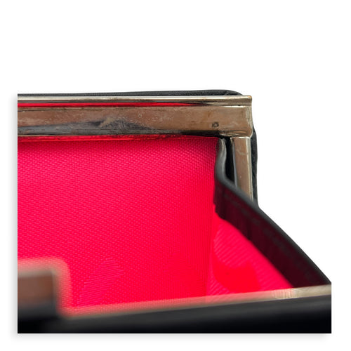 Cambon Compact Black Wallet in Lambskin, Silver hardware