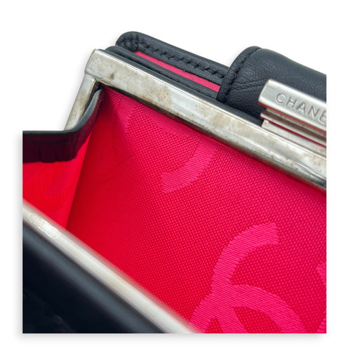 Cambon Compact Black Wallet in Lambskin, Silver hardware