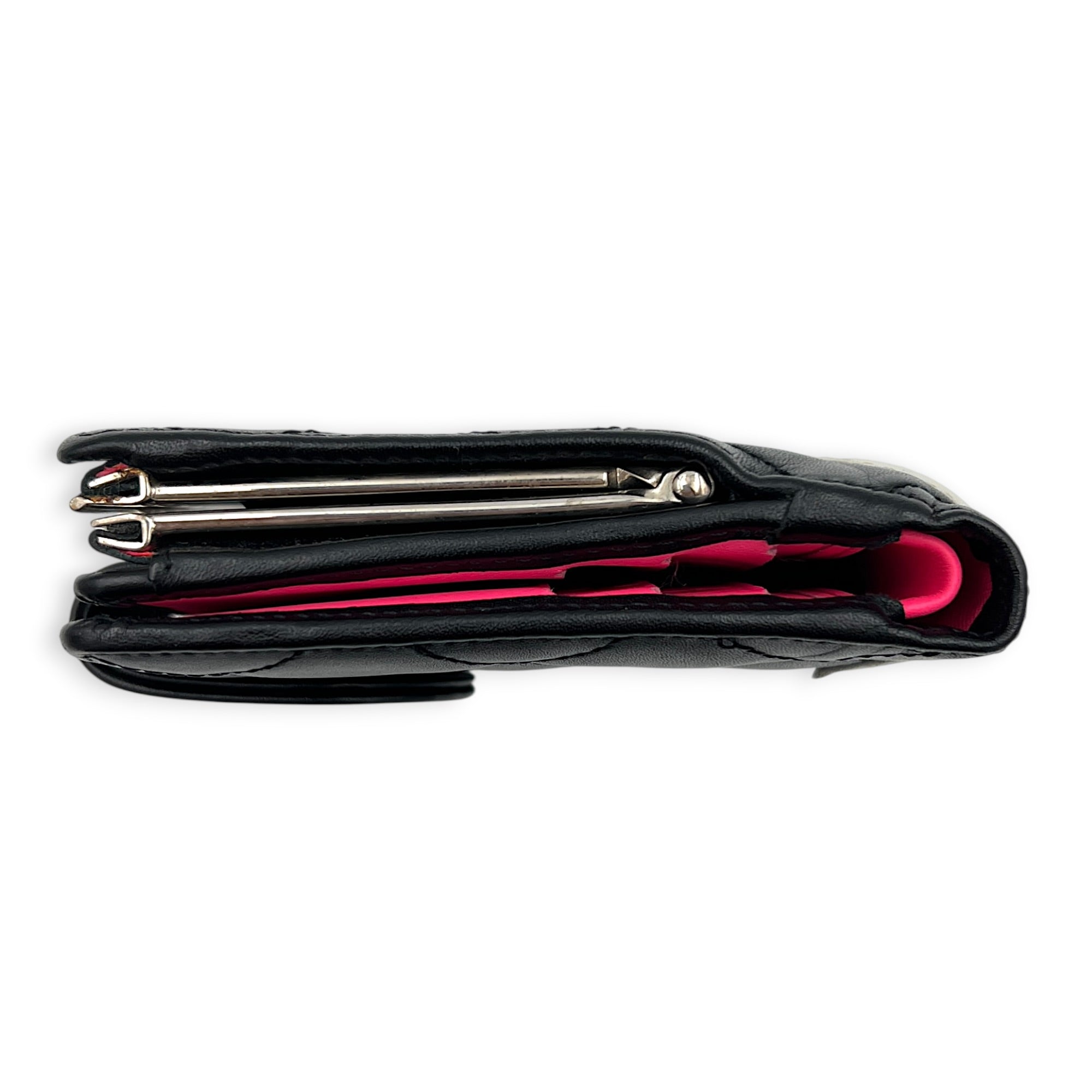 Cambon Compact Black Wallet in Lambskin, Silver hardware