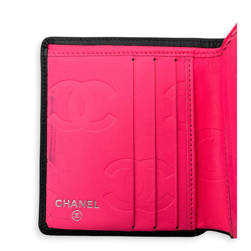 Cambon Compact Black Wallet in Lambskin, Silver hardware