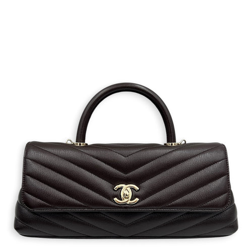 Coco East West Maci Brown Top Handle Bag in Calfskin, Gold hardware