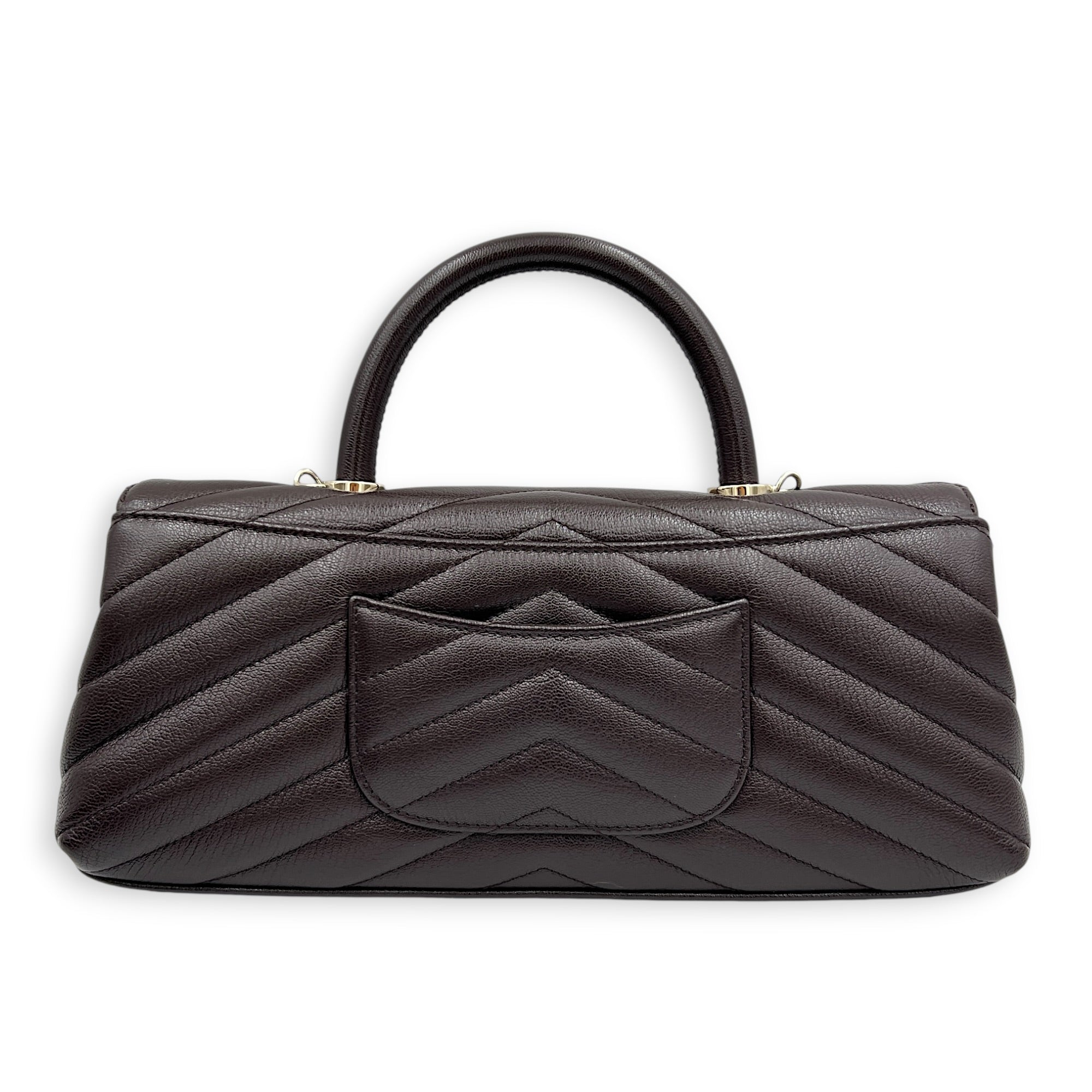 Coco East West Maci Brown Top Handle Bag in Calfskin, Gold hardware