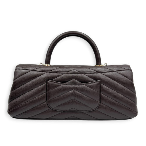 Coco East West Maci Brown Top Handle Bag in Calfskin, Gold hardware