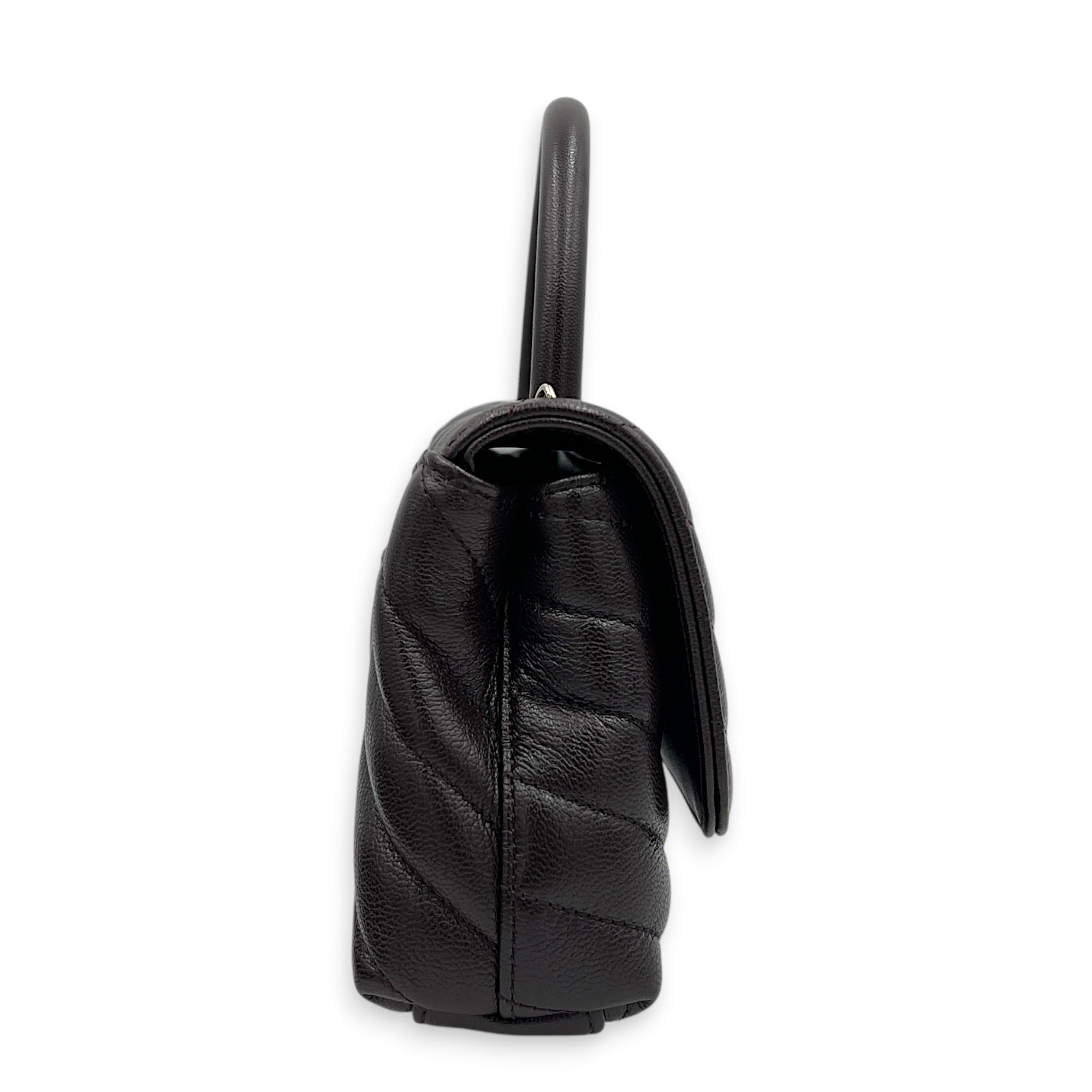 Coco East West Maci Brown Top Handle Bag in Calfskin, Gold hardware