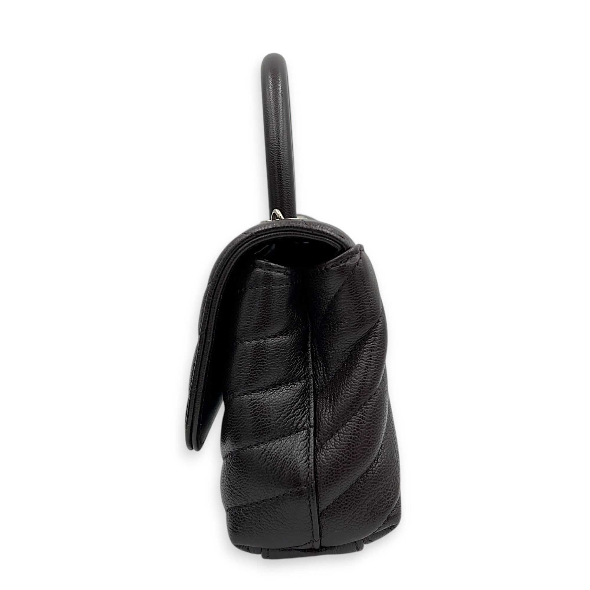 Coco East West Maci Brown Top Handle Bag in Calfskin, Gold hardware