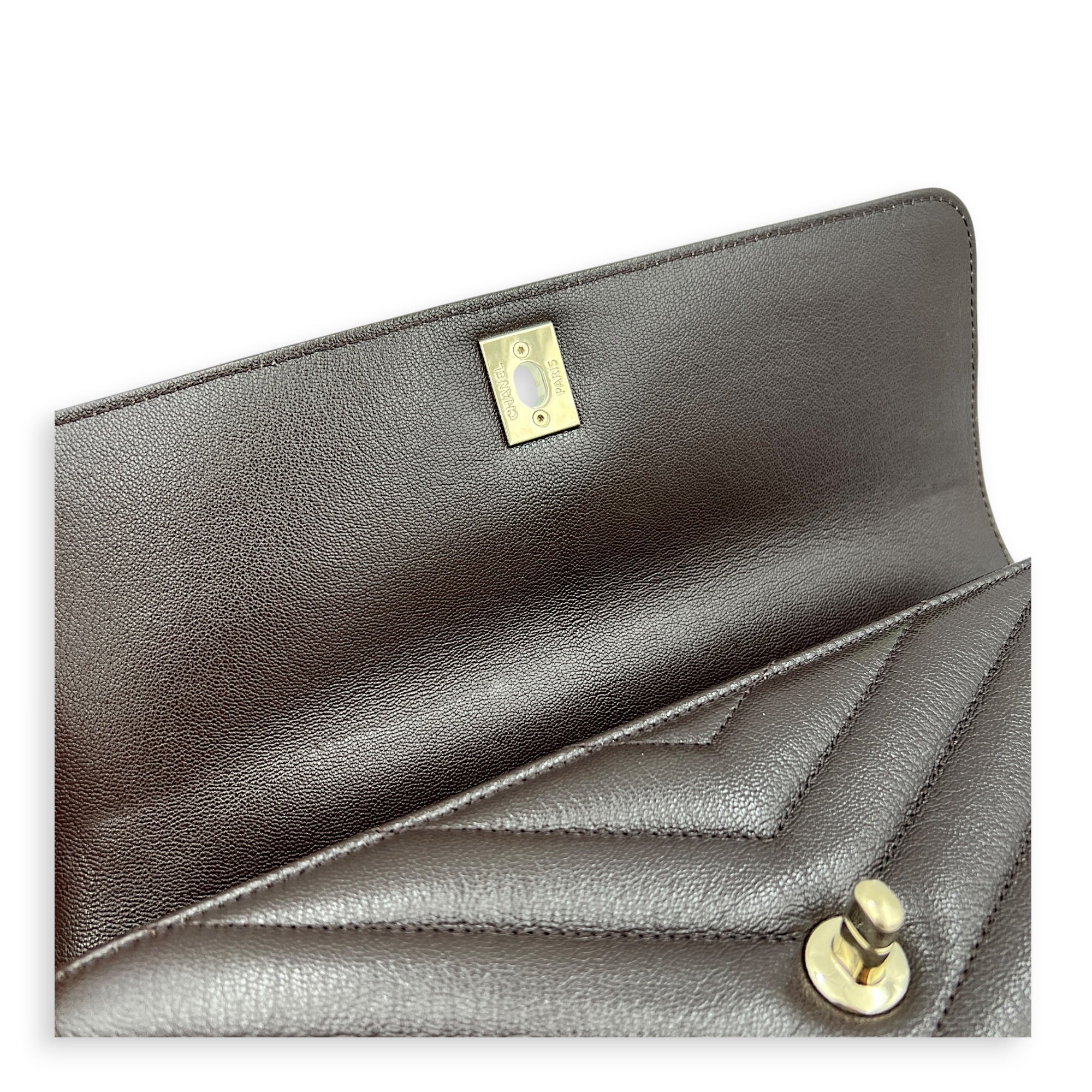 Coco East West Maci Brown Top Handle Bag in Calfskin, Gold hardware