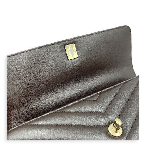 Coco East West Maci Brown Top Handle Bag in Calfskin, Gold hardware