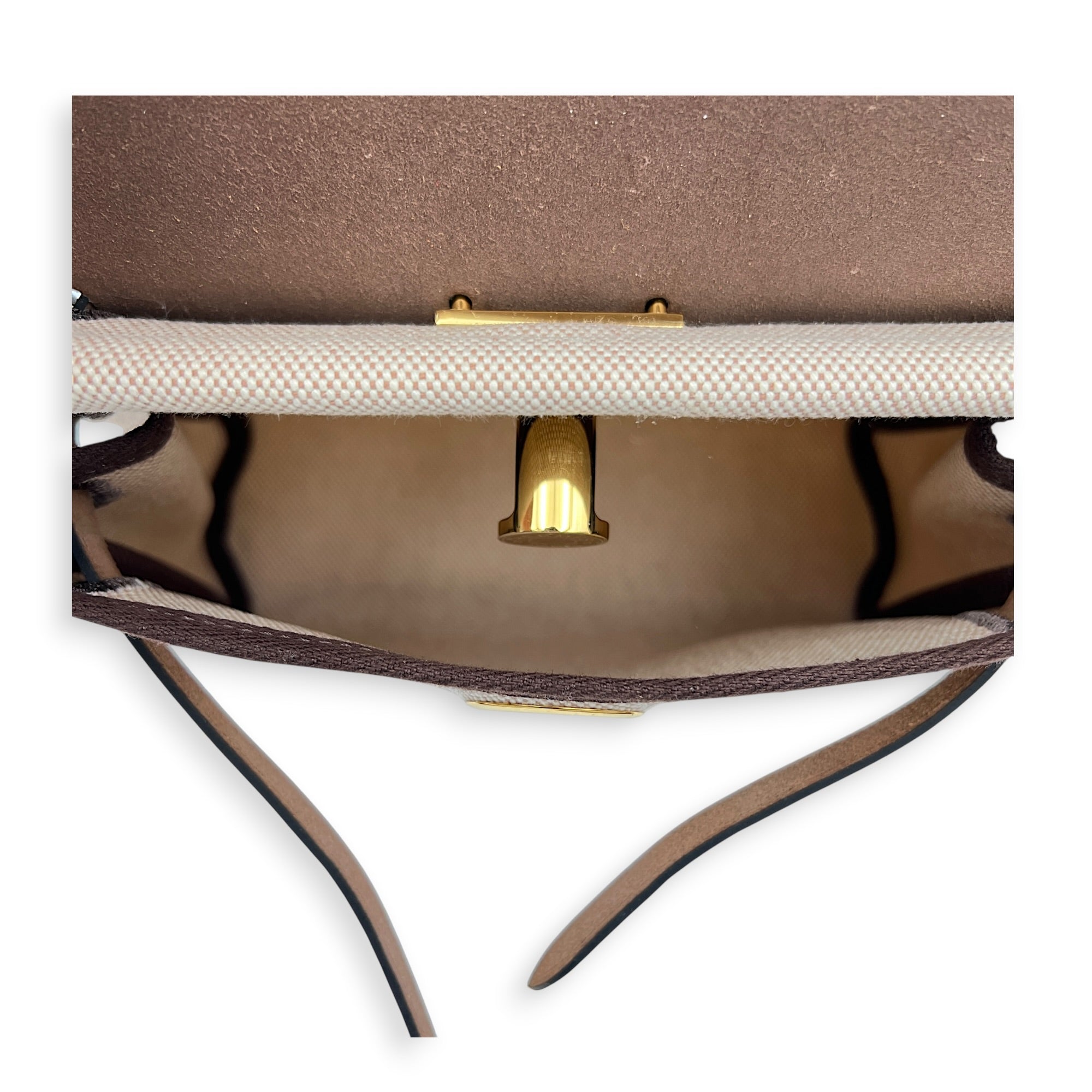 Herbag Mini Beige Shoulder Bag in Canvas, Gold hardware