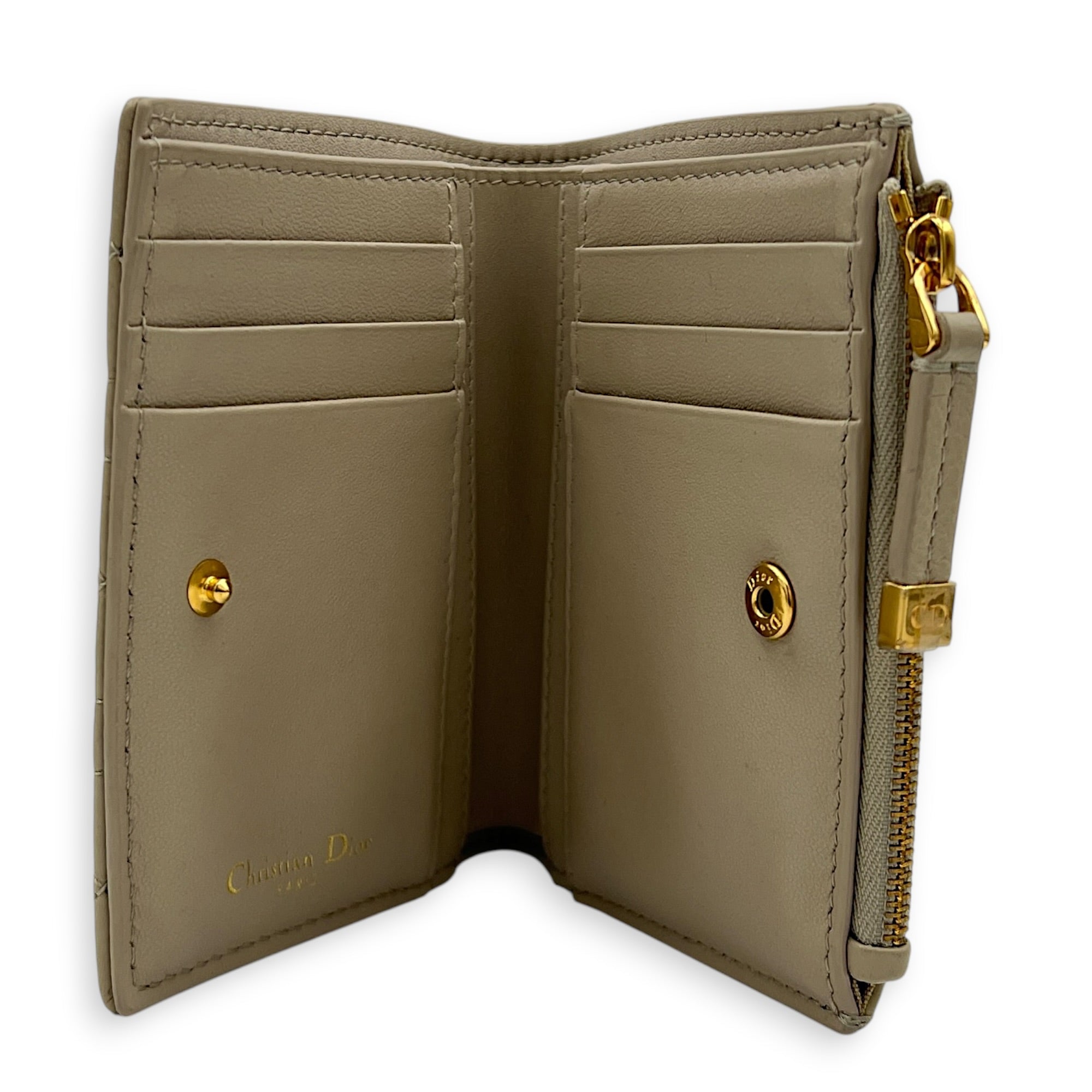 Caro Wallet Small Sand in Calfskin, Gold hardware