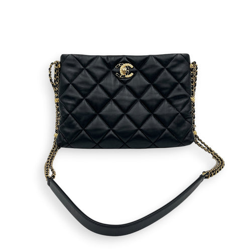 Quilted Crush on Chains Black Shoulder Bag in Lambskin, Gold hardware