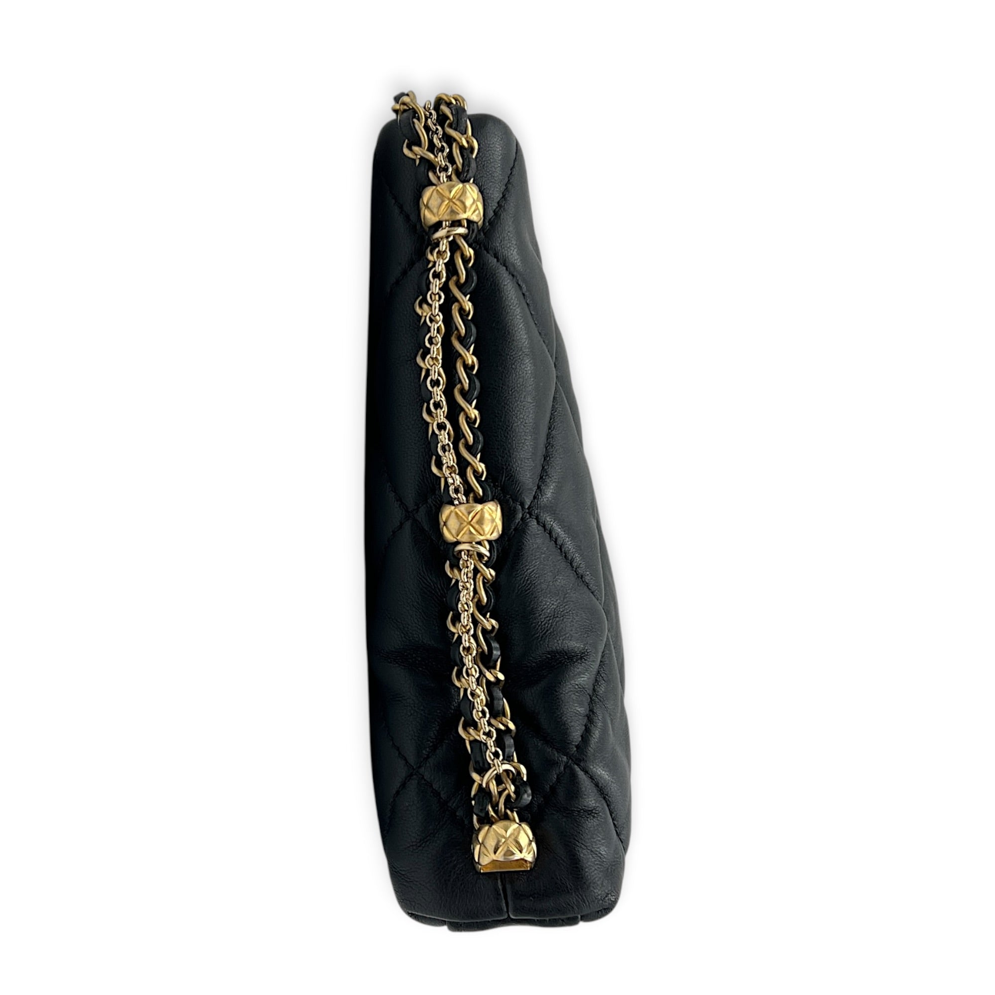 Quilted Crush on Chains Black Shoulder Bag in Lambskin, Gold hardware