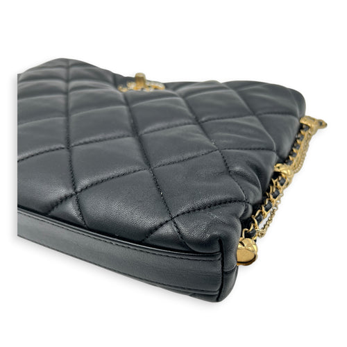 Quilted Crush on Chains Black Shoulder Bag in Lambskin, Gold hardware