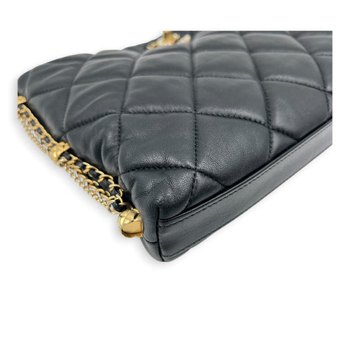 Quilted Crush on Chains Black Shoulder Bag in Lambskin, Gold hardware