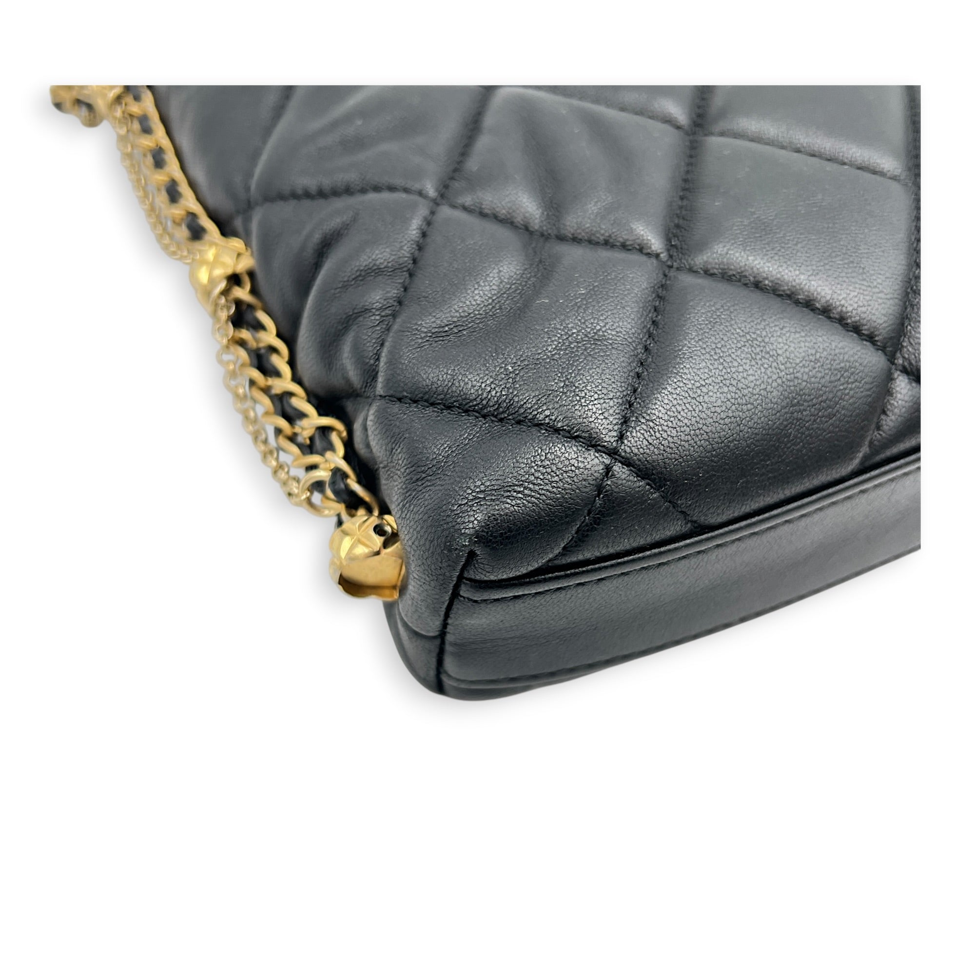 Quilted Crush on Chains Black Shoulder Bag in Lambskin, Gold hardware