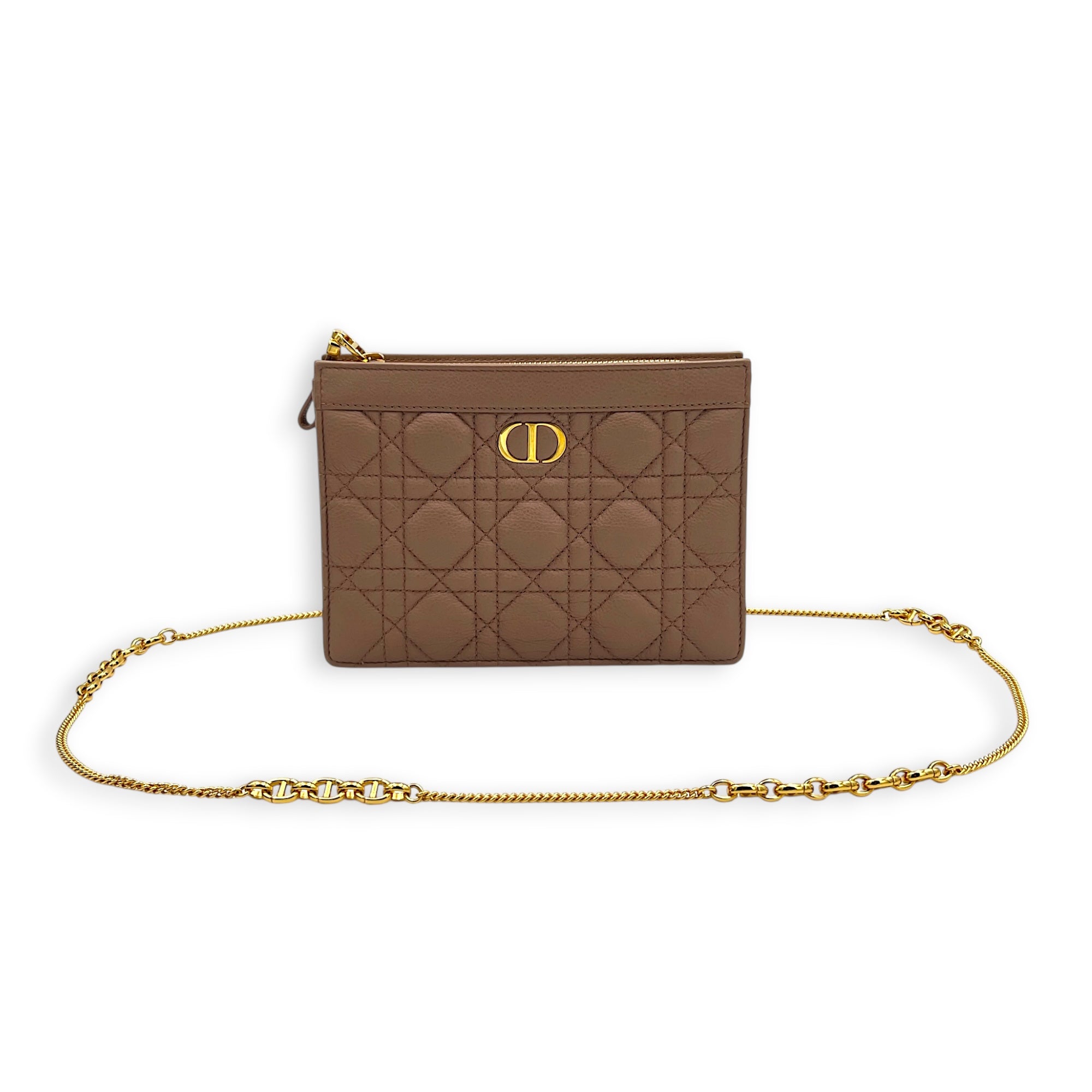 Caro Wallet On Chain Pink in Calfskin, Gold hardware