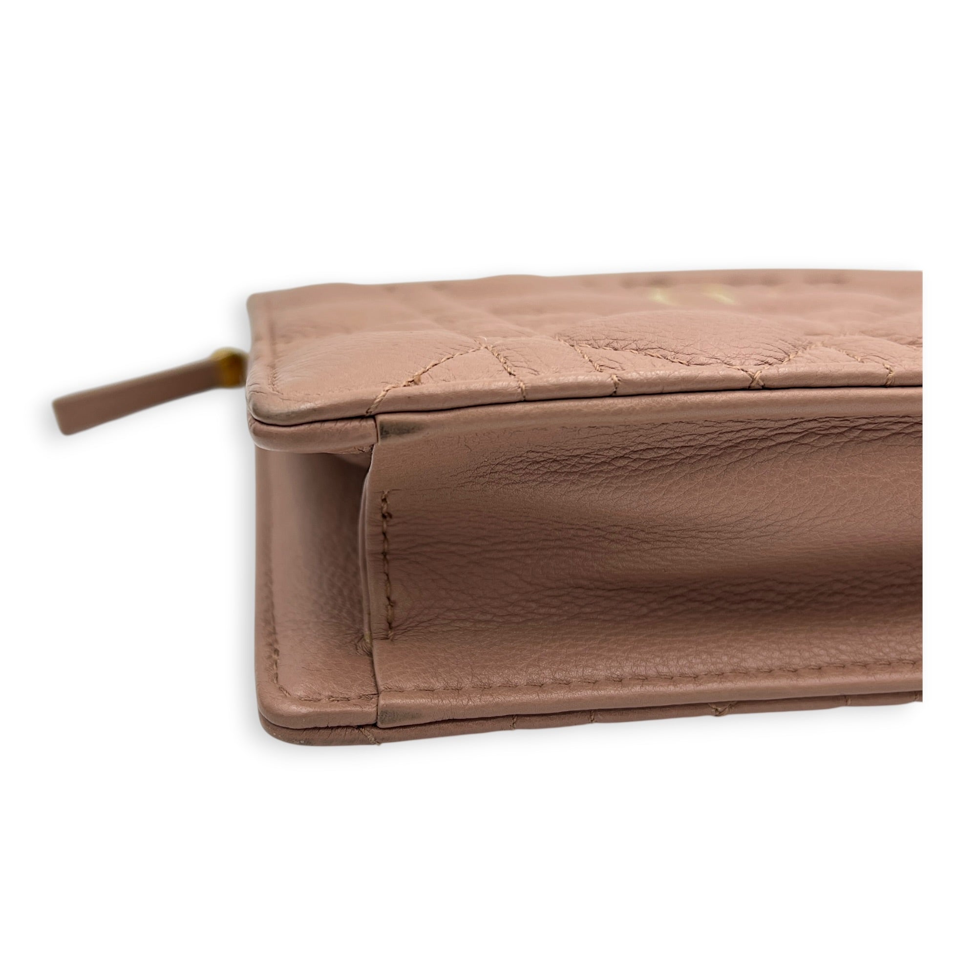 Caro Wallet On Chain Pink in Calfskin, Gold hardware