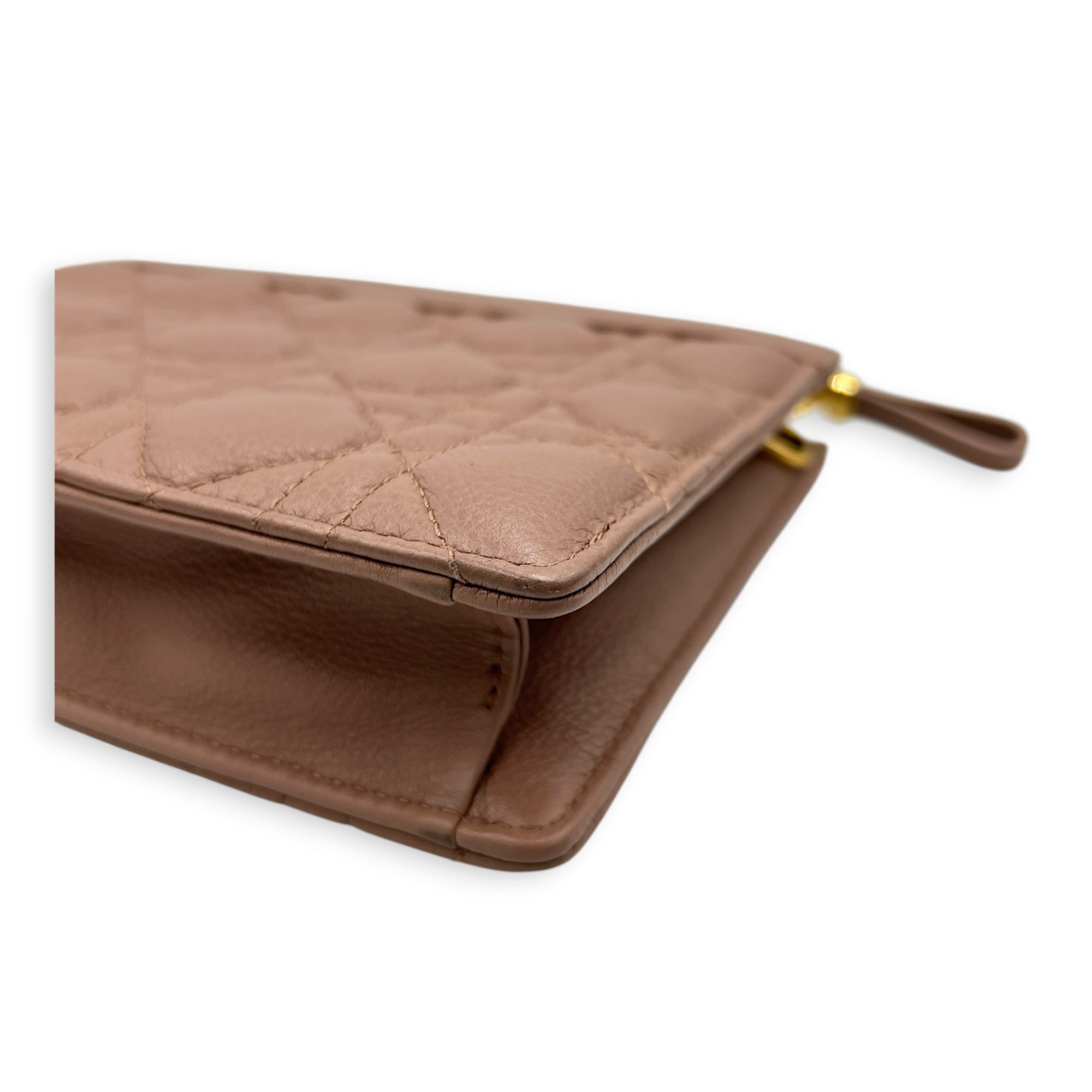 Caro Wallet On Chain Pink in Calfskin, Gold hardware