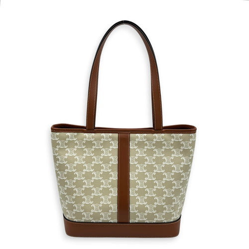 Triomphe Shoulder Bag Beige in Coated Canvas, Gold hardware