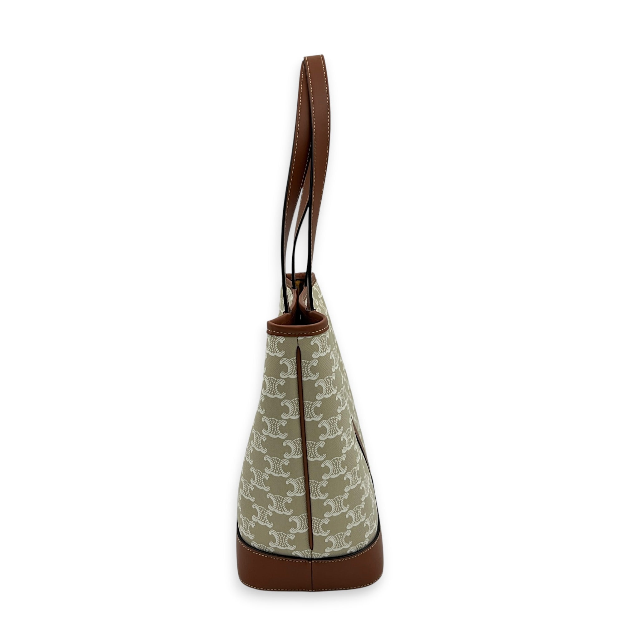 Triomphe Shoulder Bag Beige in Coated Canvas, Gold hardware