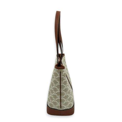 Triomphe Shoulder Bag Beige in Coated Canvas, Gold hardware