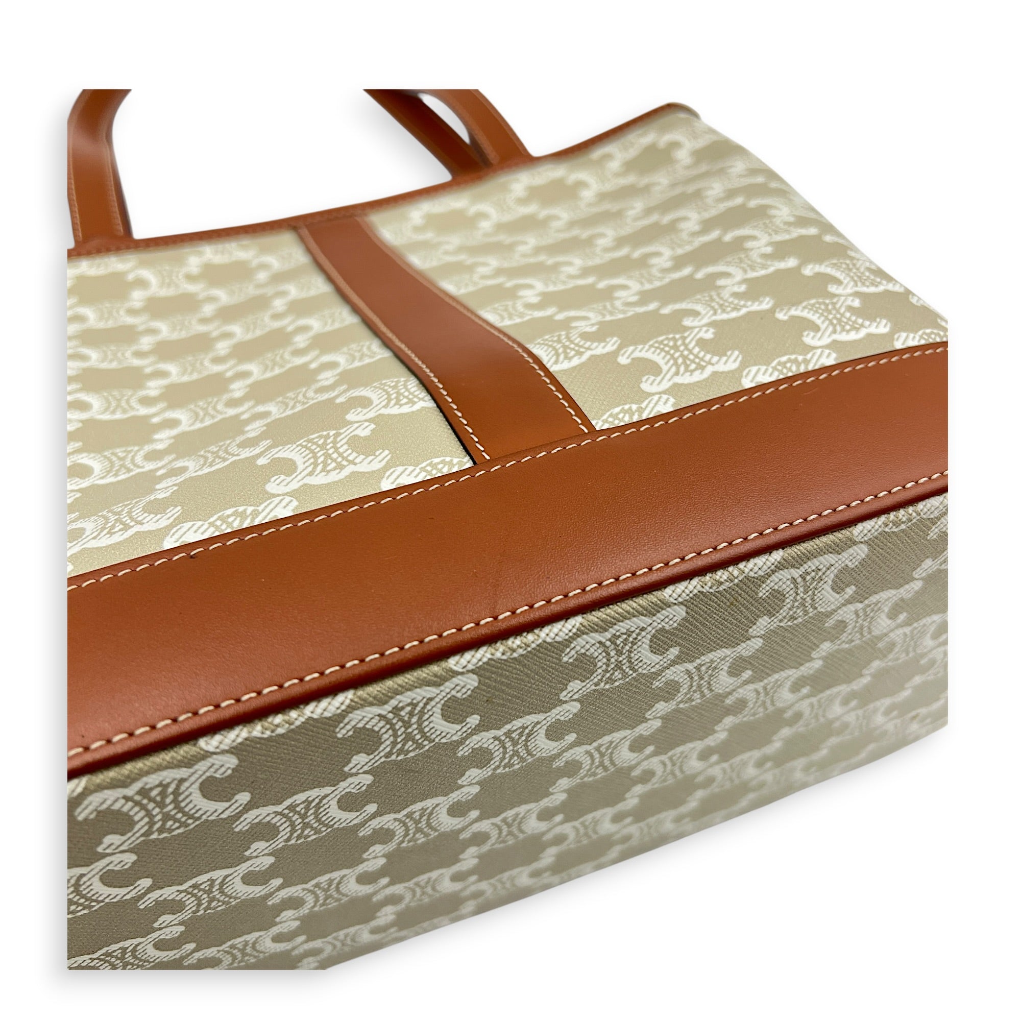 Triomphe Shoulder Bag Beige in Coated Canvas, Gold hardware