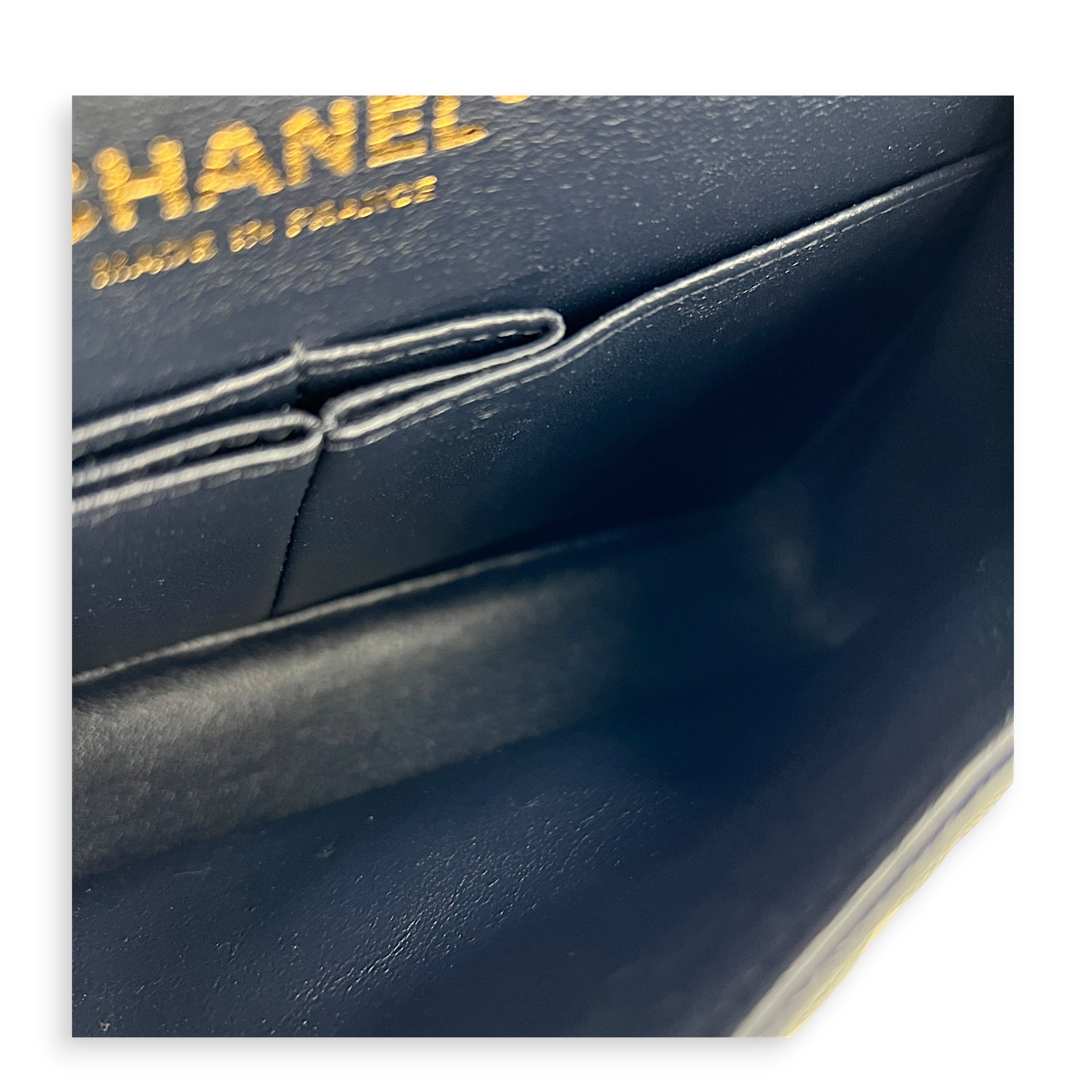 Classic Double Flap Small Blue Shoulder Bag in Caviar Leather, Gold hardware