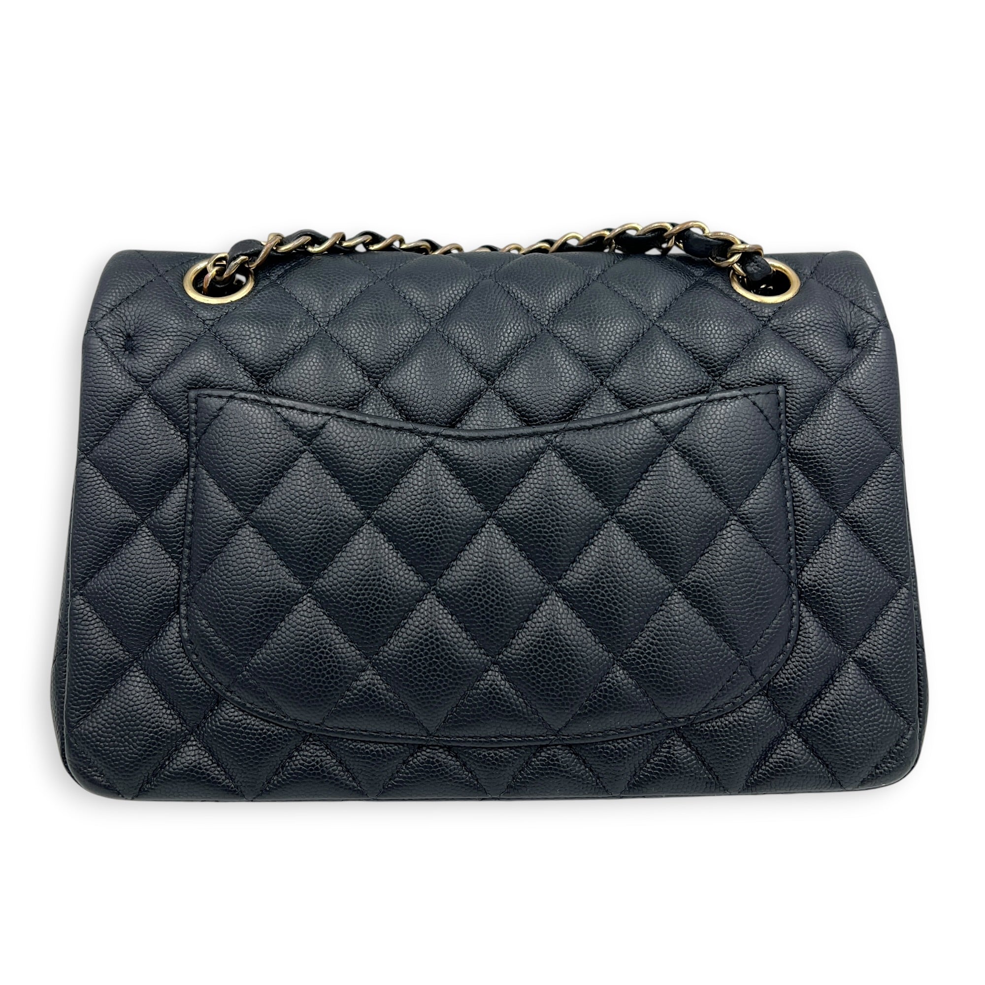 Classic Double Flap Small Blue Shoulder Bag in Caviar Leather, Gold hardware