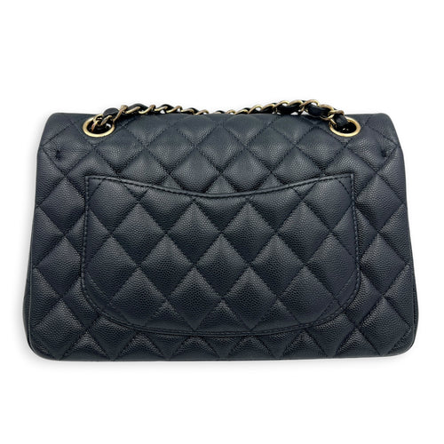 Classic Double Flap Small Blue Shoulder Bag in Caviar Leather, Gold hardware