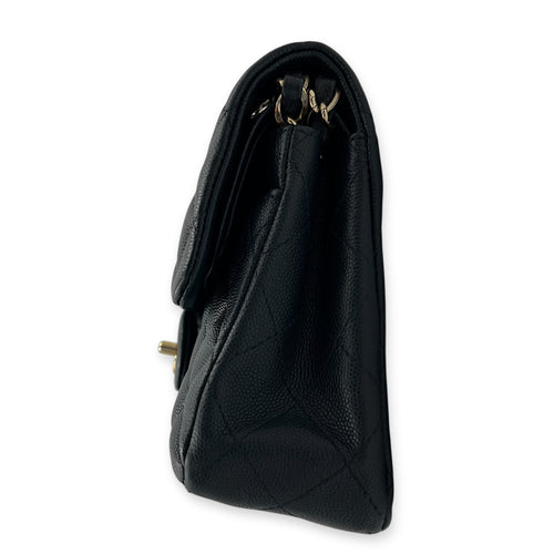 Classic Double Flap Small Blue Shoulder Bag in Caviar Leather, Gold hardware