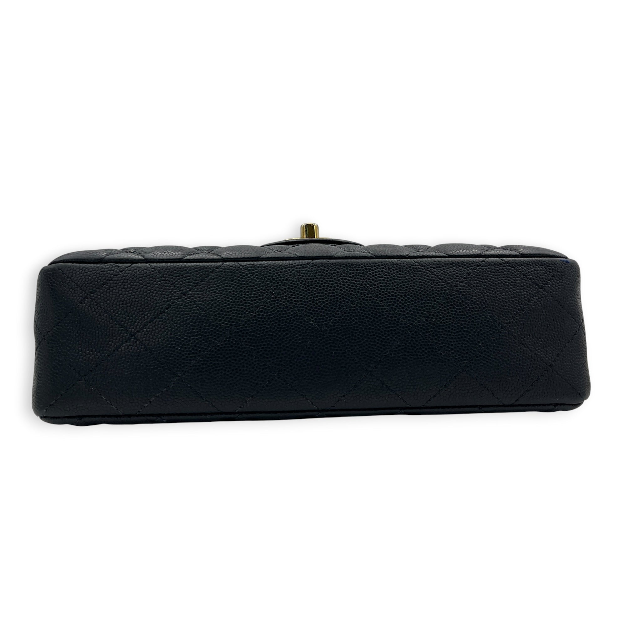 Classic Double Flap Small Blue Shoulder Bag in Caviar Leather, Gold hardware