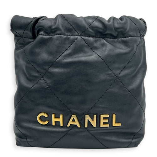 22 Tote Shoulder Bag Mini Black in Calfskin, Gold hardware