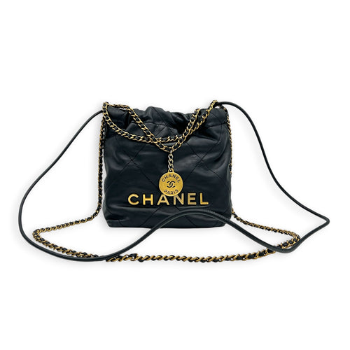 22 Tote Shoulder Bag Mini Black in Calfskin, Gold hardware