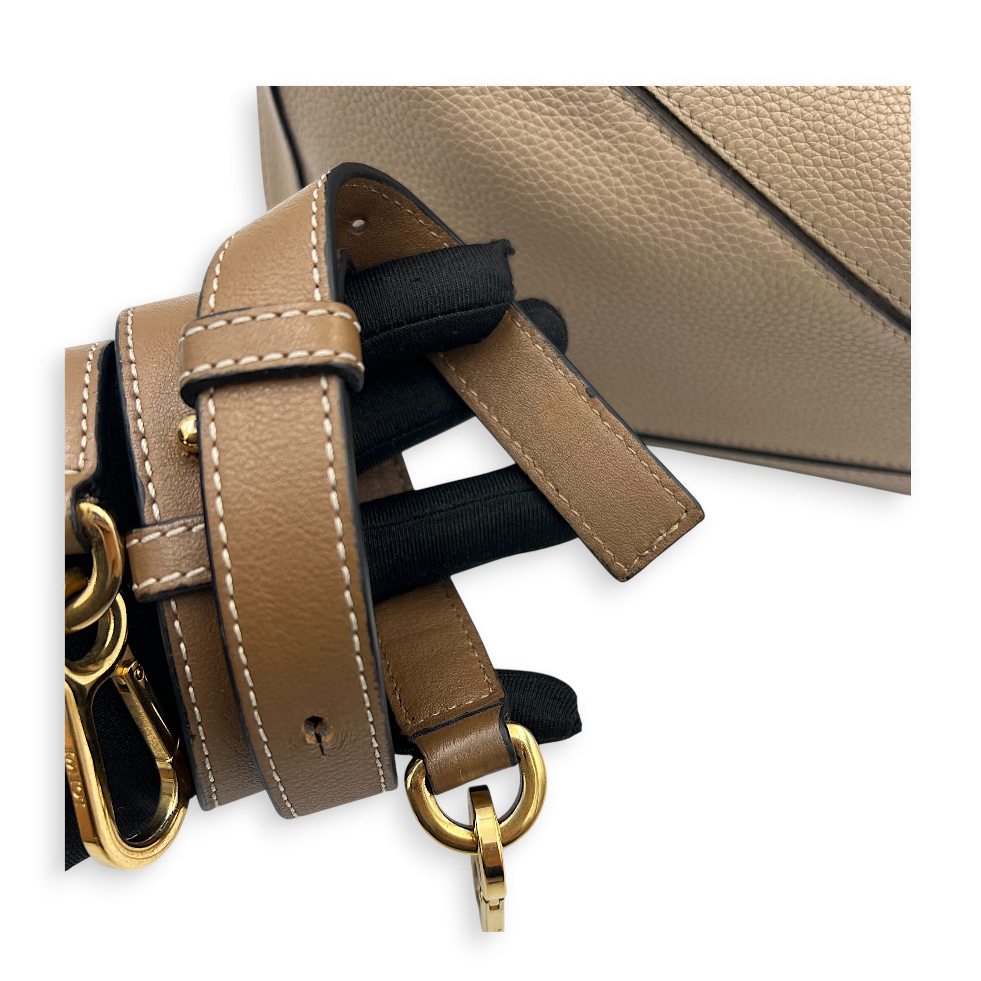 Puzzle Small Beige Top Handle Bag in Calfskin, Gold hardware